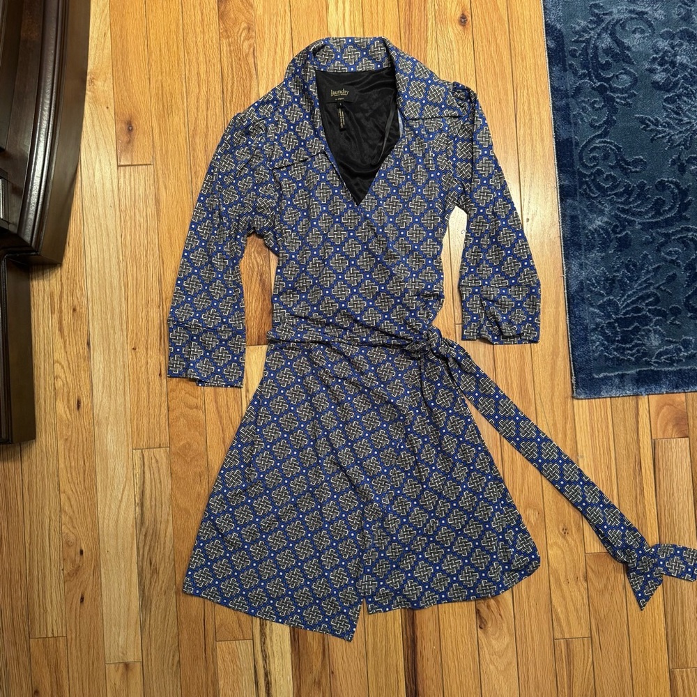 Blue Patterned Wrap Dress